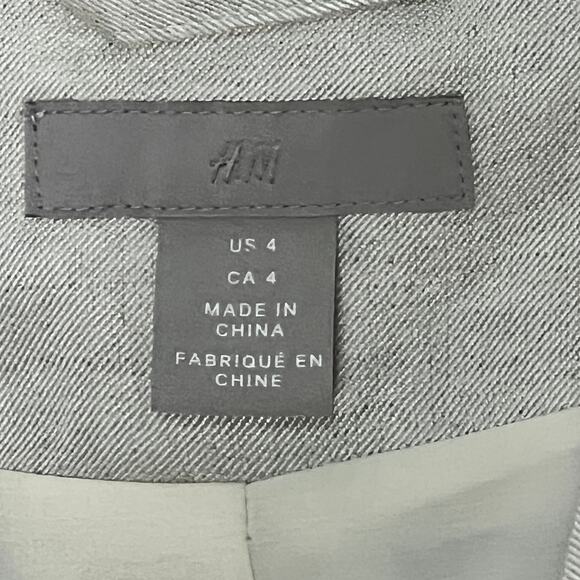 H&M Linen Blend Gathered Sleeve Open Front Blazer Jacket Women's Size 4 Beige - Picture 4 of 5